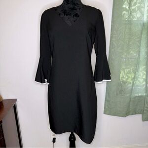 Karl Lagerfeld Black V-neck Sheath Dress With Tulip Sleeves Size 6